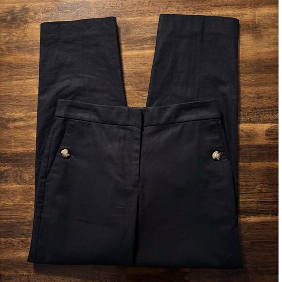 J Crew Women’s 4 28 x 27 Pants Sailor Linen Cotton Blend Tapered Leg Ankle Black - Picture 5 of 16